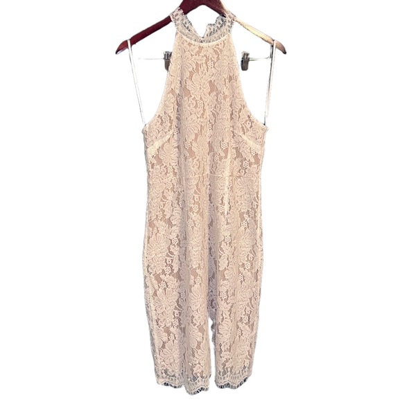 Cream Lace Halter Cocktail Dress | Wedding Guest | Bridal Shower | Boho | Size L - Picture 2 of 7
